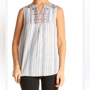 Beach Lunch Lounge Tank Top Boho Hippie Summer Spring Linen Embroidered Coastal